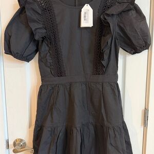 English Factory Black puff sleeve Cotton Dress with Ruffle Details size medium